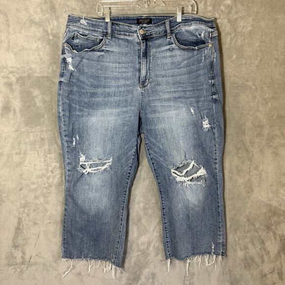 Judy Blue Jeans 24W Plus Wide Leg Stretch Blue Light Wash Denim Distressed - Picture 1 of 9